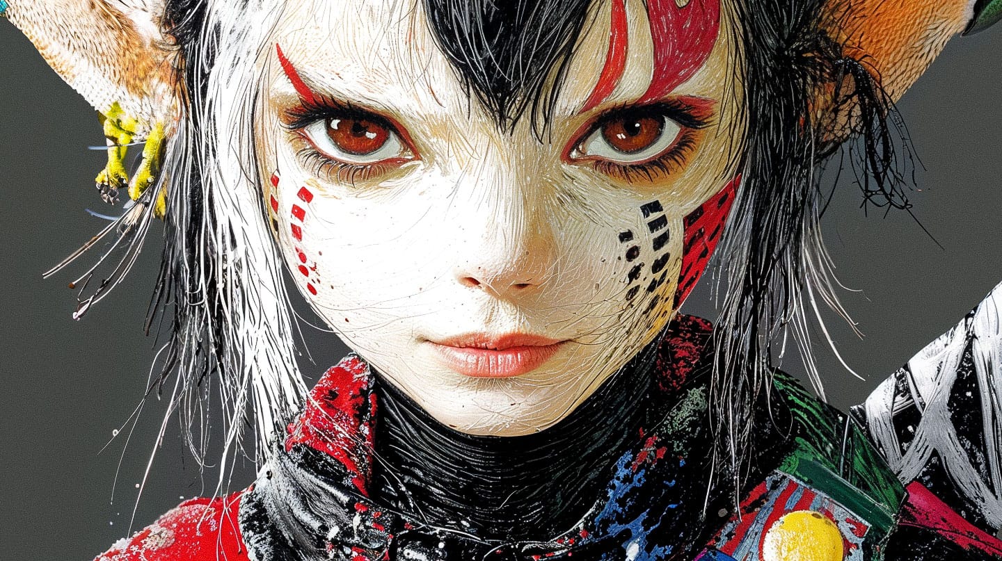 Dark elf fantasy character in detailed RPG concept art, stark light, vivid red
