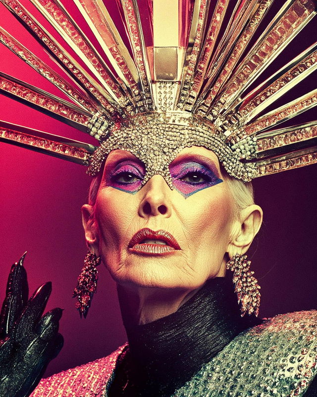 Close-up portrait phantasmagoric queen wearing otherworldly crown --sref 7326104, showcasing Midjourney prompt engineering techniques.