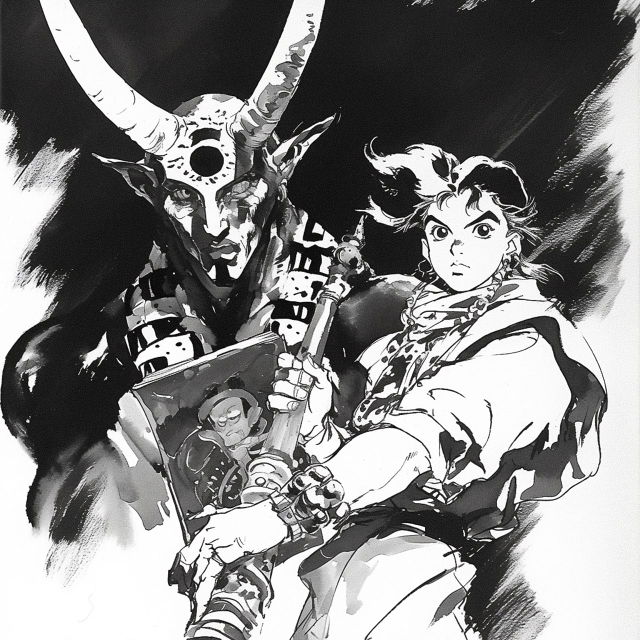 Black-and-white manga comic strip featuring characters with unique styles, demonstrating Midjourney prompt engineering and SREF code application.