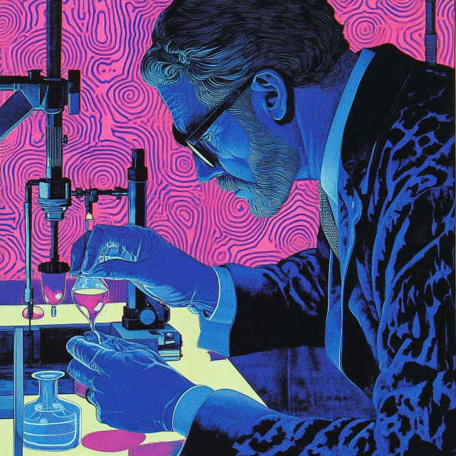 Editorial illustration for scientific magazine cover showcasing Midjourney prompt engineering with SREF codes and artistic techniques.
