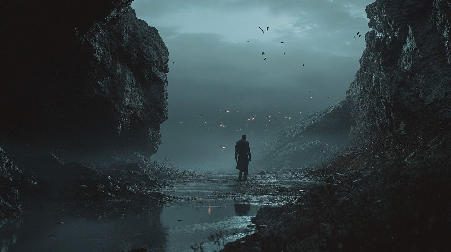 Cinematic shot from sci-fi movie illustrating Midjourney prompt with SREF code for unique visual style.