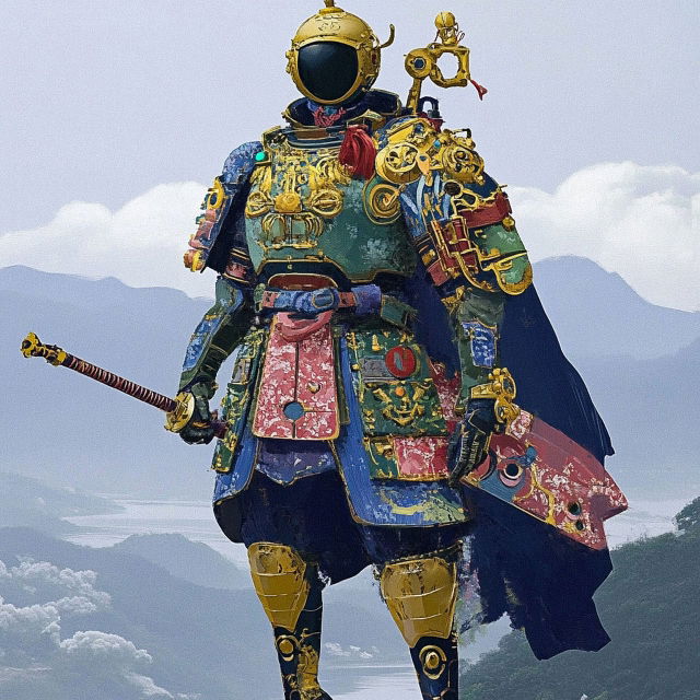Concept art character design of retropunk steam knight using Midjourney prompt techniques and SREF codes for unique visual styles.