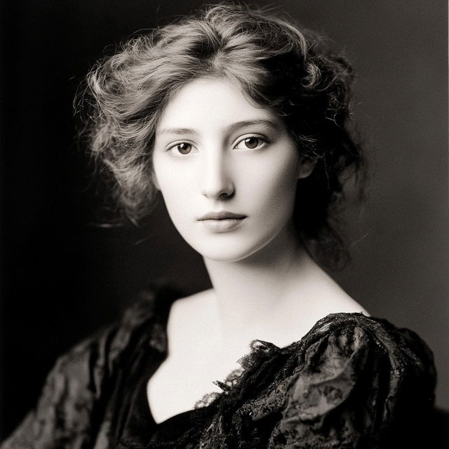 Photographic portrait of female protagonist using Midjourney prompt for artistic style and visual attributes.