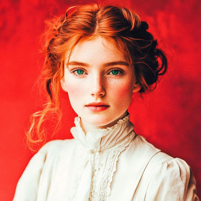 Photographic portrait of female protagonist using Midjourney prompt for unique visual style and SREF code application.