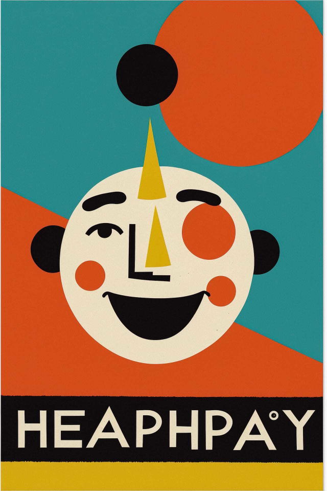Midjourney prompt for holiday postcard design featuring abstract character and vibrant colors by Alan Fletcher.