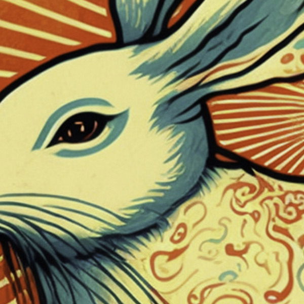 Midjourney prompt for Chinese New Year postcard featuring rabbit design, art style integration, upscaled to 2048x3072 in Photoshop.