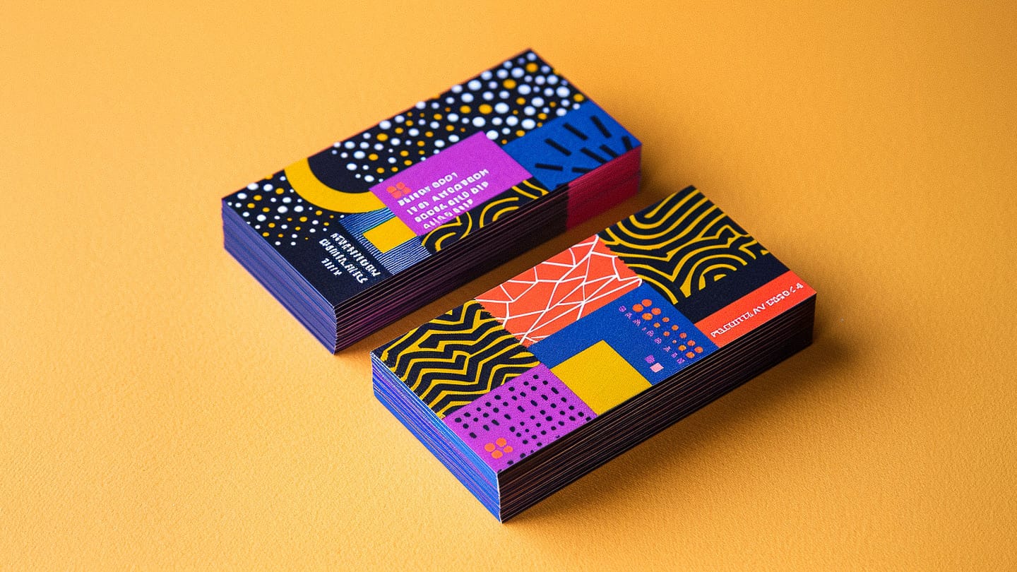 Business card design by Paula Scher showcasing Midjourney prompt techniques for graphic design, style references, and branding strategies.
