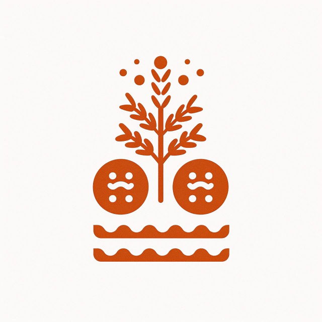 Bakery logo with a branching wheat tree, bread-like circles and waves in burnt orange on white, Midjourney V6
