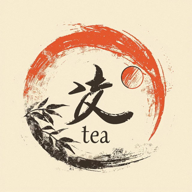 Midjourney prompt for tea brand logo design by Utamaro, featuring brushstroke elements and text 'tea' --v 6.