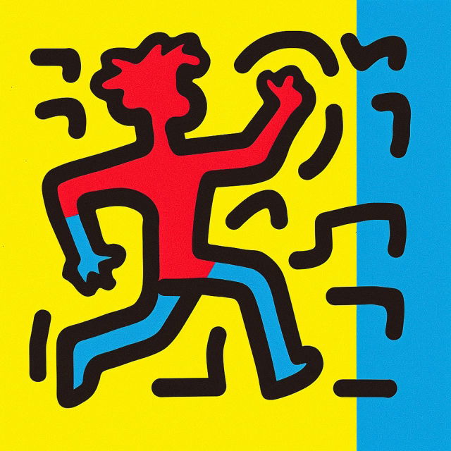 Logotype for running club by Keith Haring, showcasing Midjourney prompt engineering for graphic design.