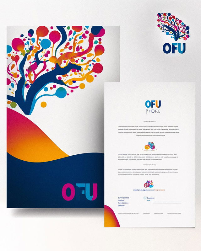 Open Future University letterhead design featuring colorful tree graphic, prompt strategies, Midjourney --stylize 75 --sw 30 --v 6.