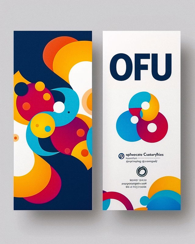 Vertical business card design for Open Future University featuring colorful abstract shapes, Midjourney prompt strategies, style weight --sw 200, version 6.