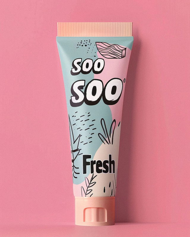 realistic toothpaste tube mockup design by Rose Wylie, prompt strategies for Midjourney --v 6
