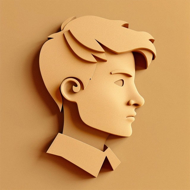 Kid's profile app icon, minimal vintage paper cutout style, warm tan palette and soft shadows, Midjourney V6