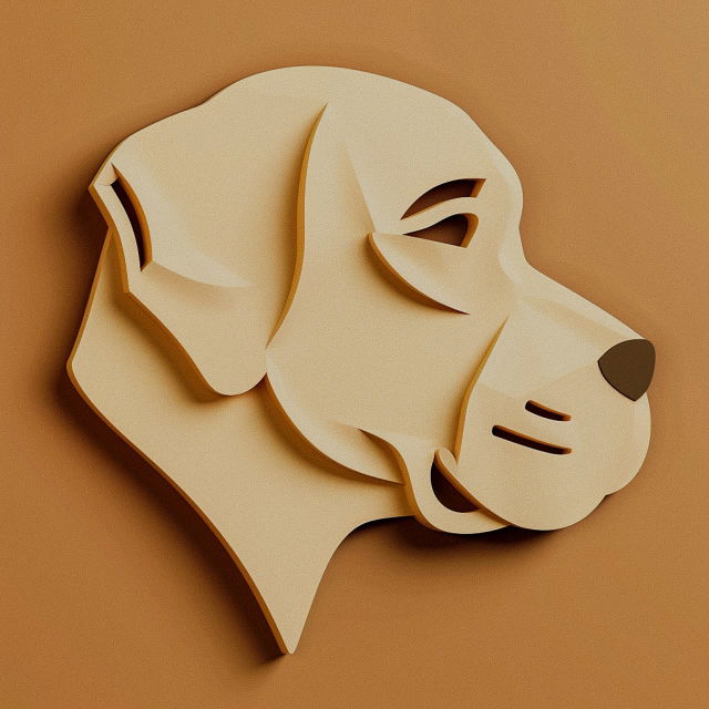Dog's face app icon in minimal vintage paper cutout style, warm beige tones and soft shadows, Midjourney V6