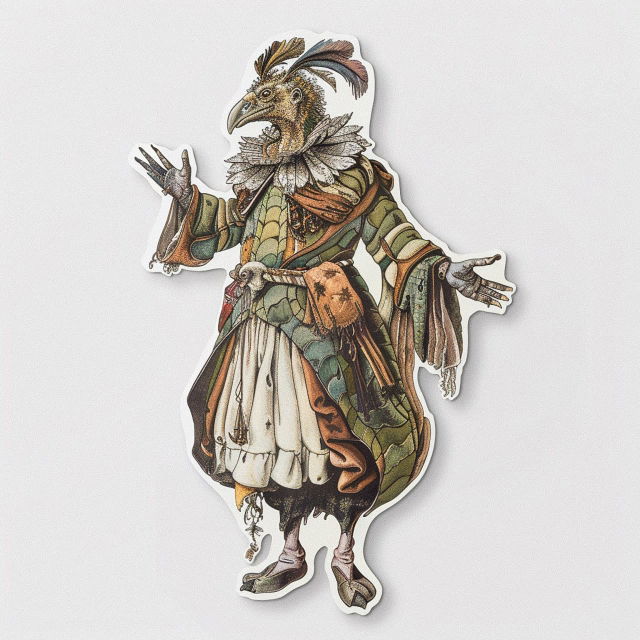 Sticker featuring character from Medieval Bestiary, showcasing Midjourney prompt techniques for graphic design.