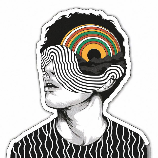 Sticker featuring nausea by Kazumasa Nagai, showcasing Midjourney prompt engineering and graphic design techniques.