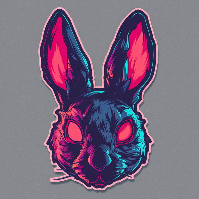 Sticker by Alena Aenami featuring rabbit mask design, showcasing Midjourney prompt techniques for graphic design.