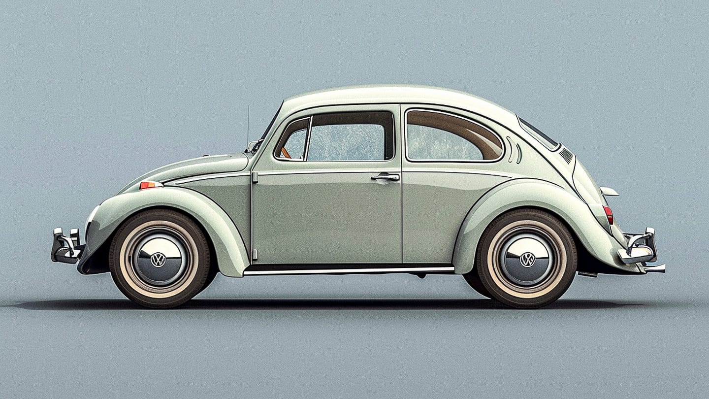 Midjourney prompt for vintage car design, showcasing classic Volkswagen Beetle in graphic style.