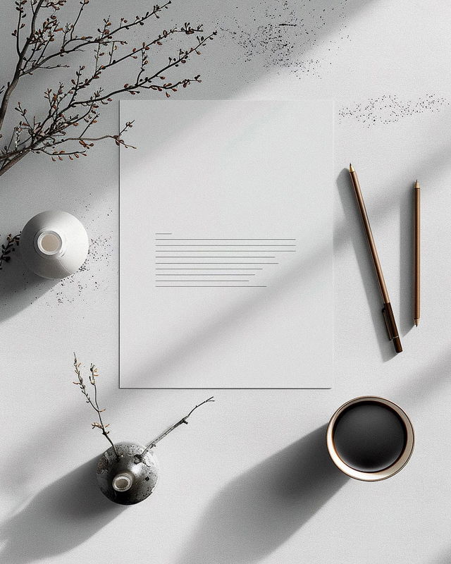 Letterhead mockup showcasing Midjourney prompt strategies for graphic design, featuring minimalistic layout and styling techniques.