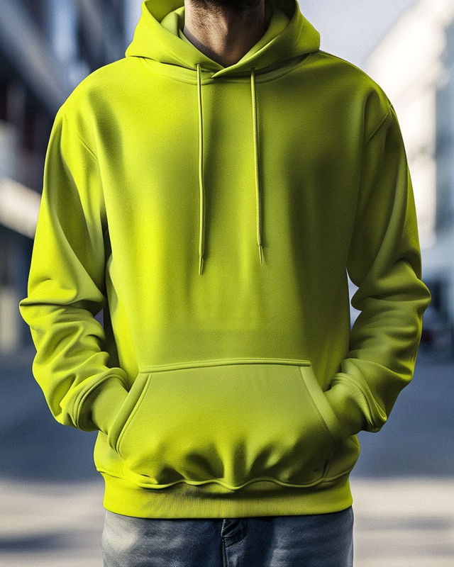 bright green hoodie mockup showcasing Midjourney prompt engineering techniques for apparel design