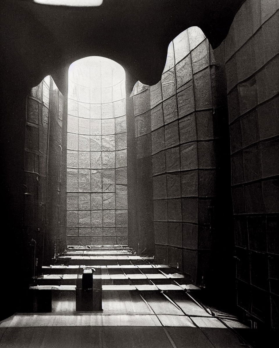 Hadron antimatter vacuum reactor chamber in a grainy black-and-white scientific photograph