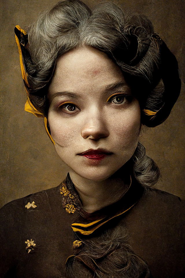 Girl's portrait in the style of Sacha Goldberger, dark sepia tones and dramatic light, Midjourney V3