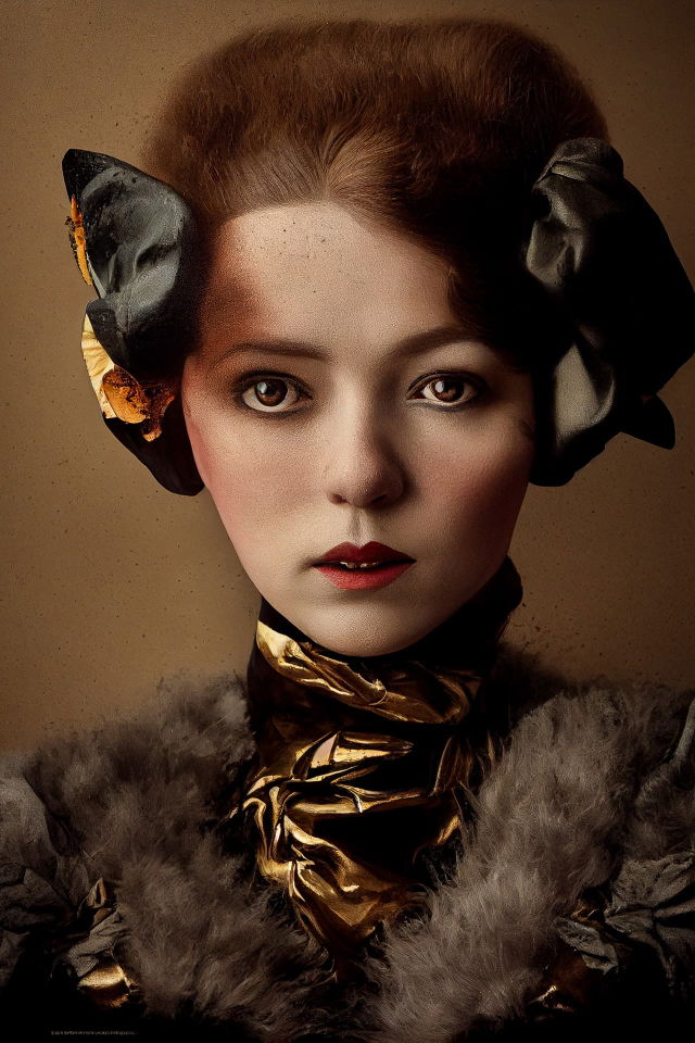 Portrait of a girl in the style of Sacha Goldberger, dark warm tones and dramatic studio lighting