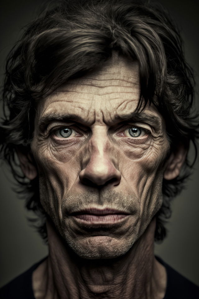 Midjourney prompt for character portrait, serious expression, Jan Tengnagel style, studio medium format, detailed facial features, artistic re-imagination.