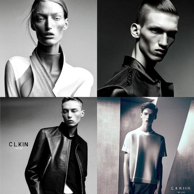 Fashion portraits in stark black-and-white editorial photography with dramatic studio lighting, Midjourney V4