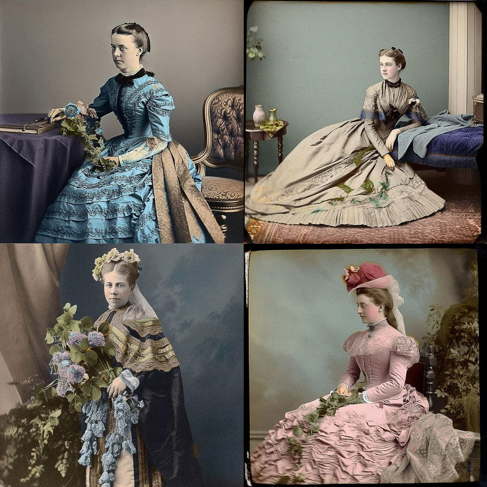 Victorian women in elaborate dresses, Midjourney V5