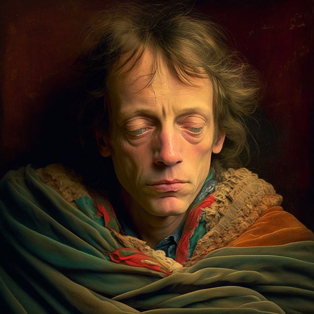 Somber close-up portrait in the style of Samuel Melton Fisher, warm light and earthy colors, Midjourney V4