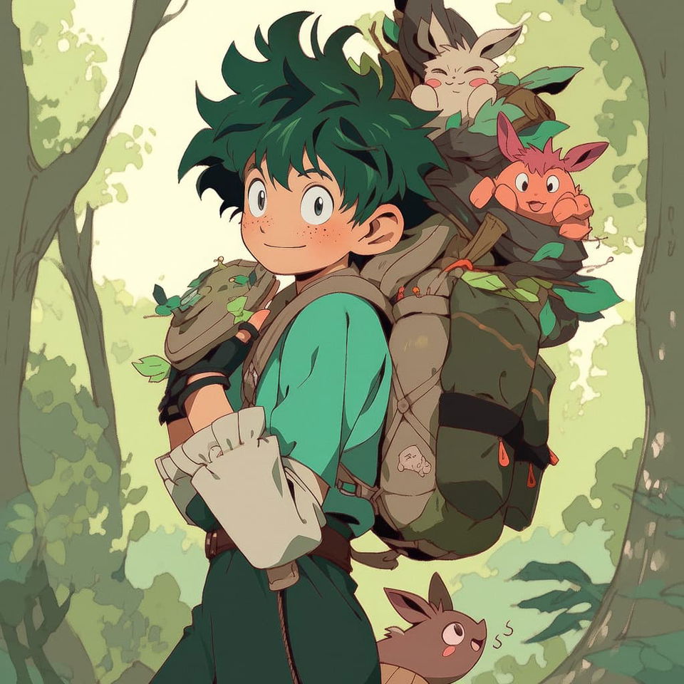 Deku in Studio Ghibli style, showcasing Niji 5's expressive anime aesthetics and prompt techniques for character recognition and style modulation.