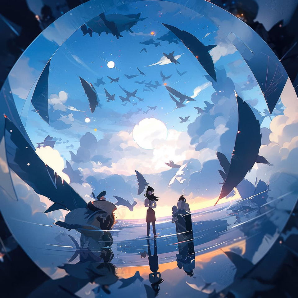 Magical circle --niji 5 --style scenic, showcasing Midjourney prompt engineering for anime aesthetics and character recognition.