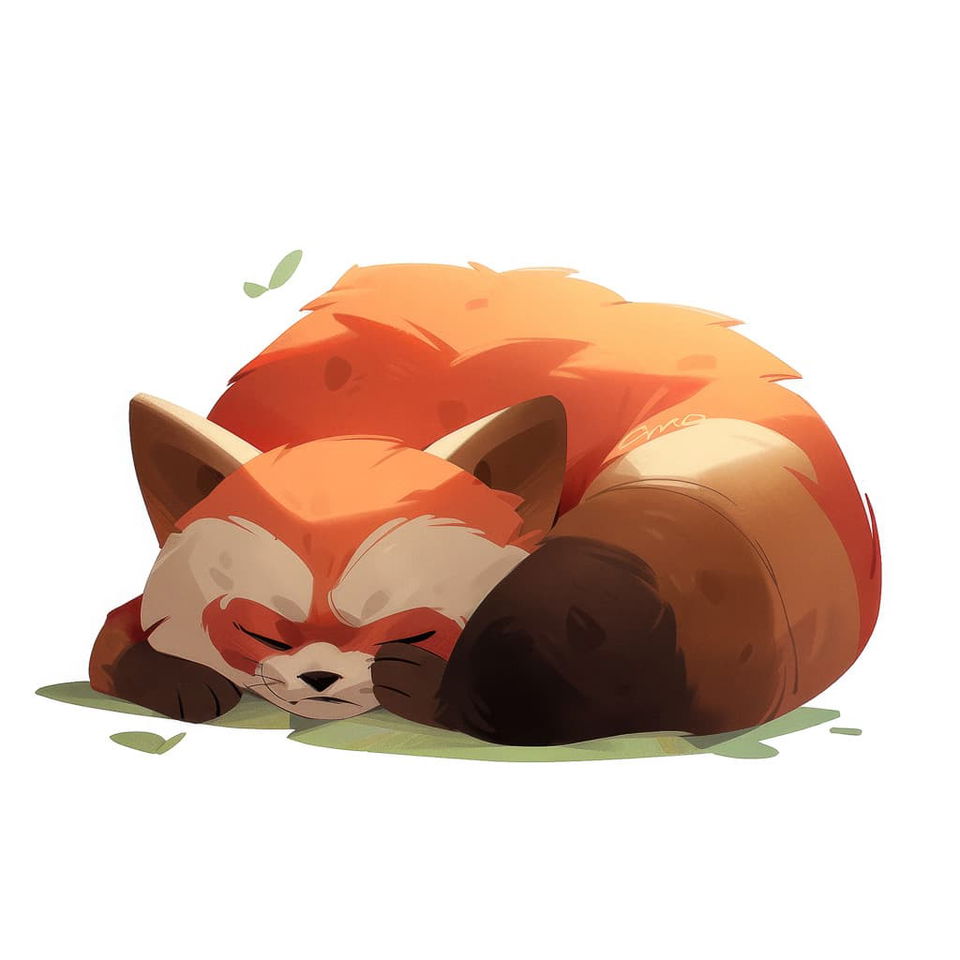 Red panda sleeping, generated with Midjourney Niji 5, using prompt techniques for expressive anime style.