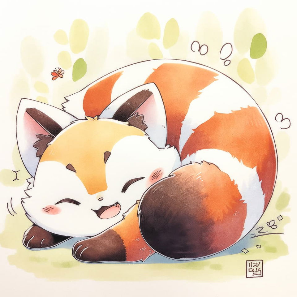 Red panda sleeping in cute style, generated using Midjourney prompt techniques, showcasing Niji 5's anime aesthetics.