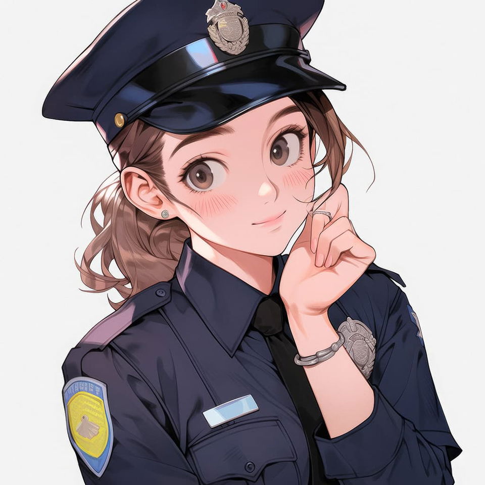 Cute police officer character generated using Midjourney prompt techniques, featuring expressive anime style and --niji 5 --style expressive.