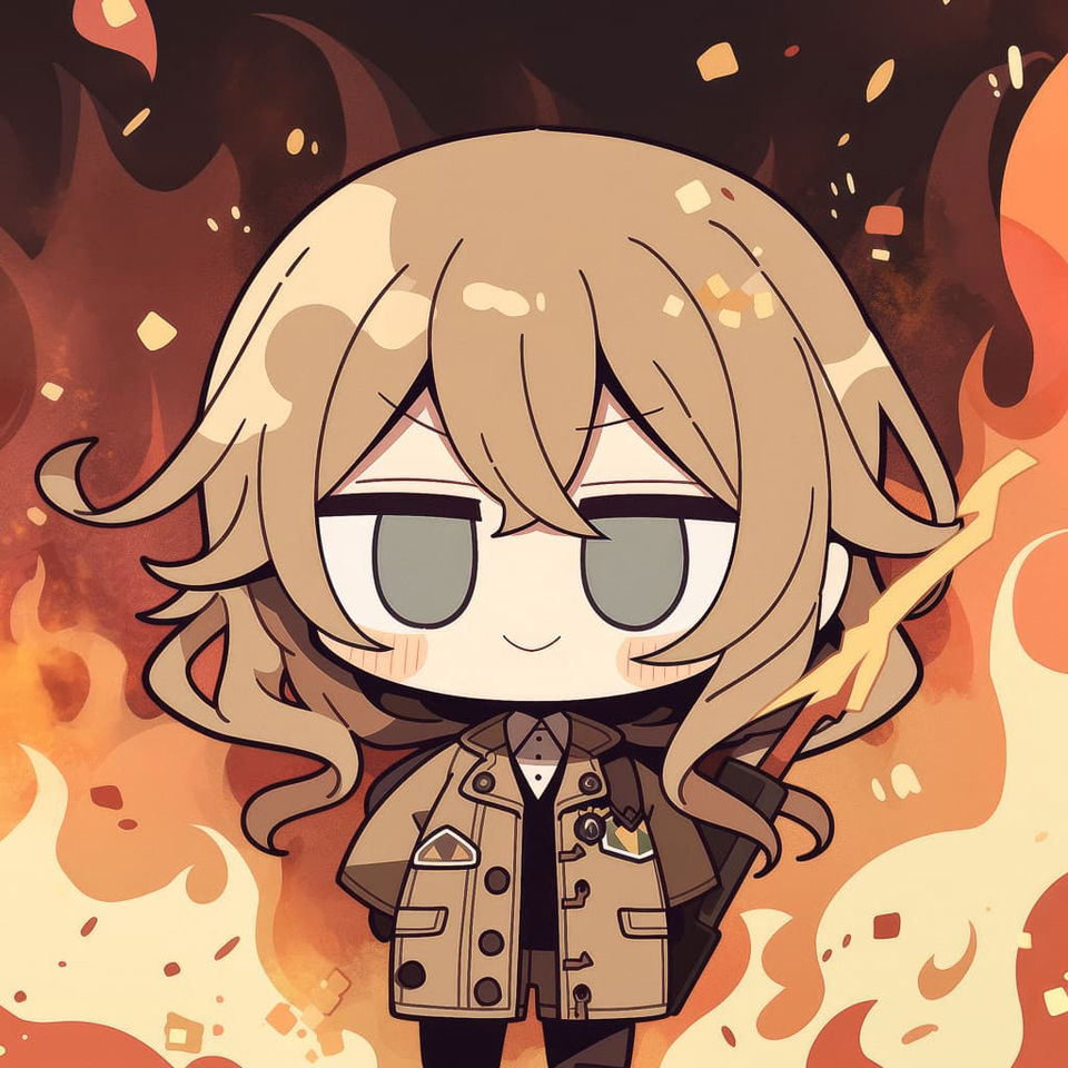 Portrait of Makima from Chainsaw Man in fire, generated with Midjourney using prompt --niji 5 --style cute.