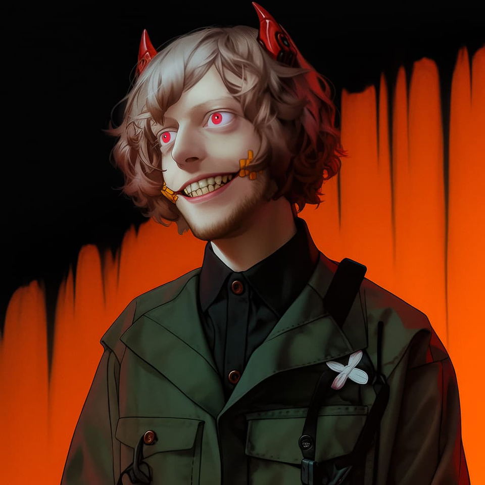 J Horror anime cyber demon character, Midjourney prompt engineering, Niji 5, cute style, enhanced detail, digital aesthetics.