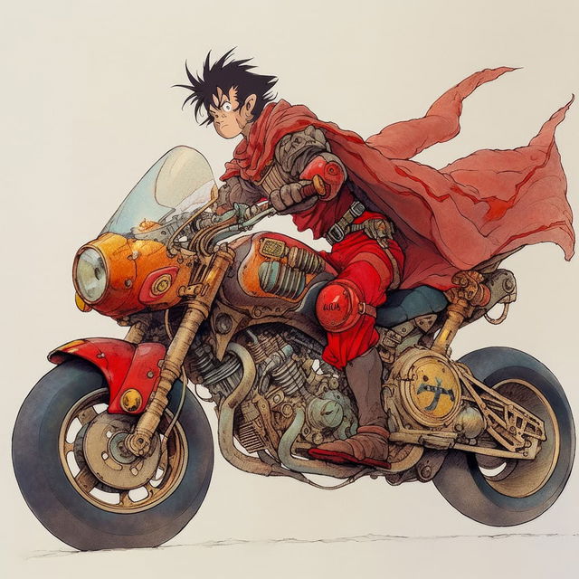 Akira on bike, expressive style, Midjourney prompt engineering, Niji 5, anime aesthetics, character recognition, --stylize parameter.