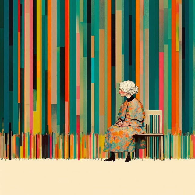 Portrait of serene old woman meditating, Midjourney prompt, Niji 5, --style cute, digital aesthetics, character recognition.