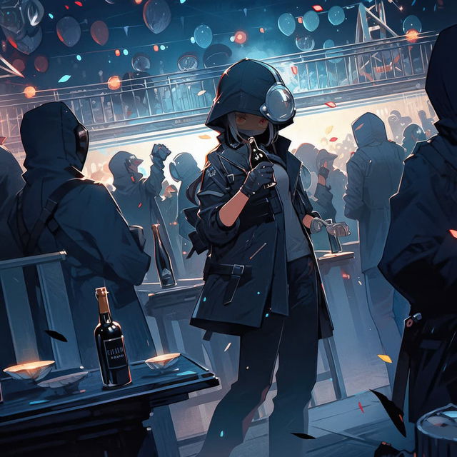 party girl in nightclub scene, Midjourney prompt --niji 5 --style scenic, showcasing anime aesthetics and character recognition.