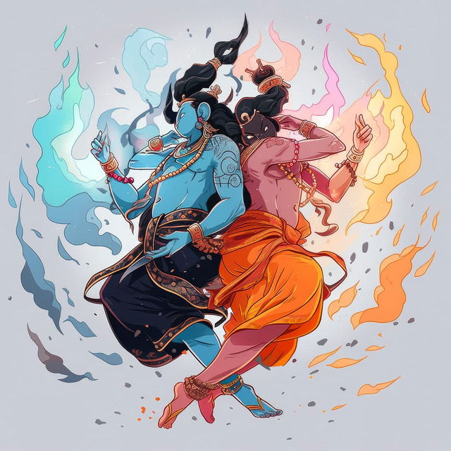 Shiva and Ganesha illustration using Midjourney prompt techniques in Niji 5 style, showcasing anime aesthetics and character recognition.