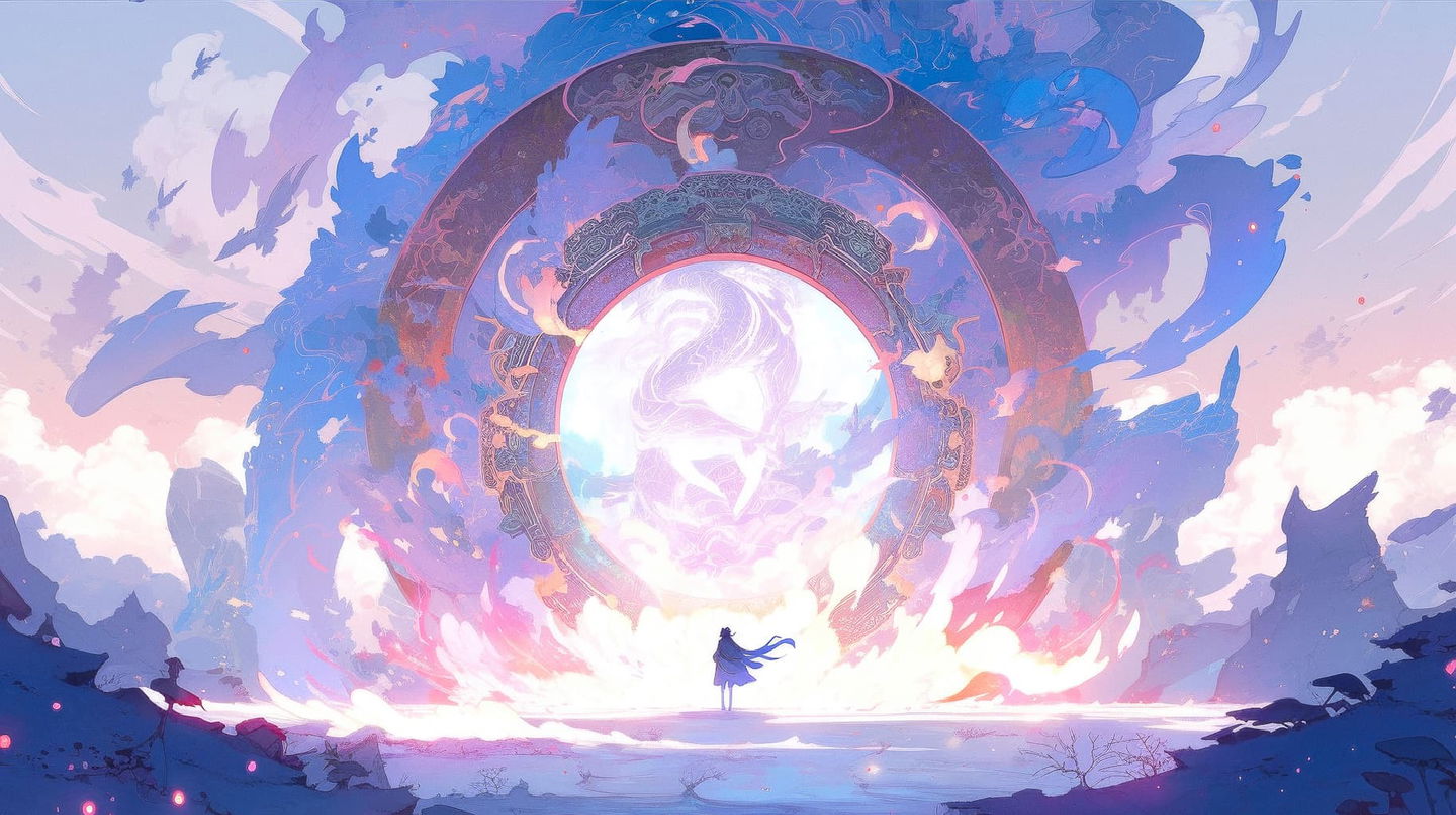 Powerful portal to another world, showcasing Midjourney prompt techniques for anime art generation, emphasizing Niji 5 aesthetics and styles.