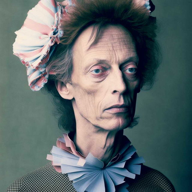 Midjourney prompt for fashion icon by Tim Walker, showcasing unique character design, detailed composition, and artistic styling techniques.