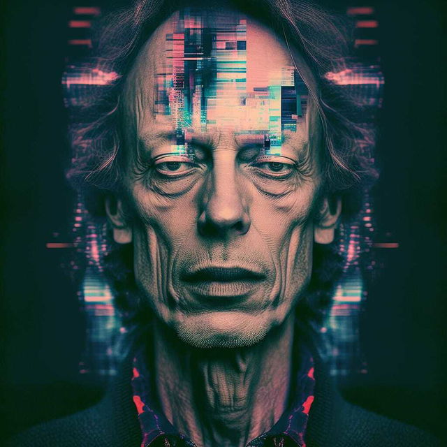 Digital glitch god representation using Midjourney prompt techniques, showcasing AI image generation and artistic styles.