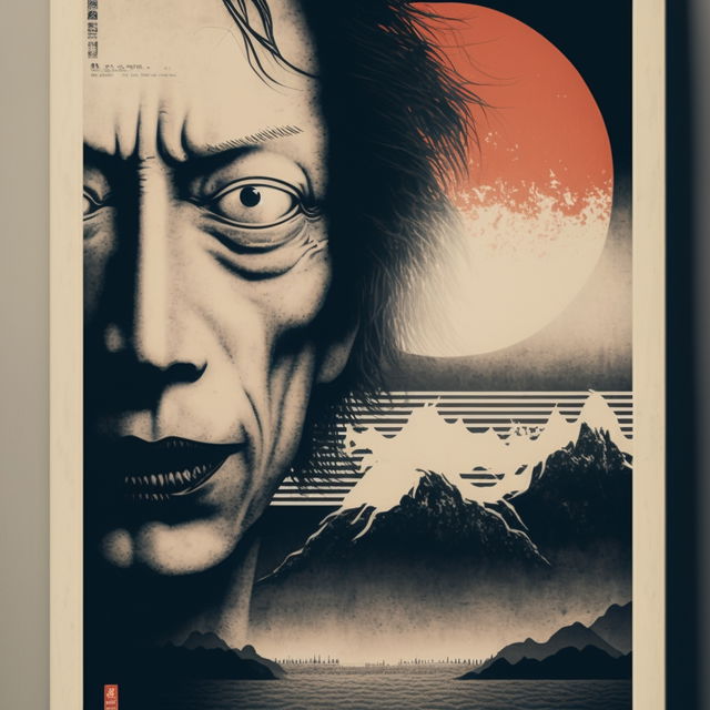 Japanese poster graphics showcasing Midjourney prompt engineering, image generation techniques, and artistic styles in AI visual composition.