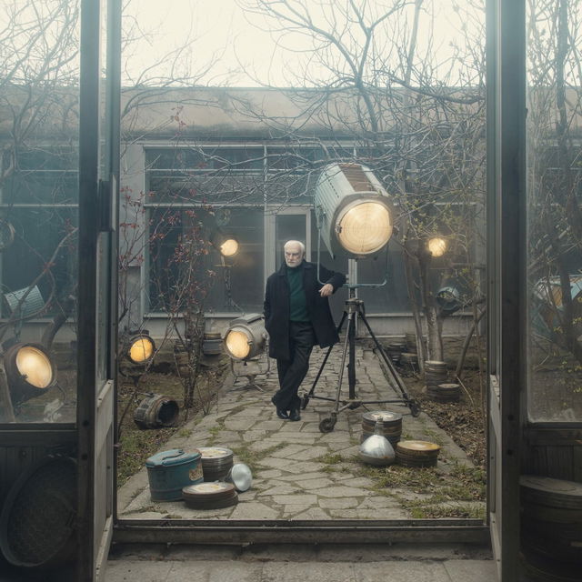 Midjourney prompt engineering techniques illustrated with lighting setup, Georgian director Merab Kokochashvili, personal project, 2017.