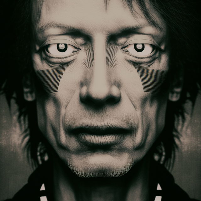 Midjourney prompt showcasing detailed AI-generated portrait with unique features, emphasizing prompt engineering and artistic styles.