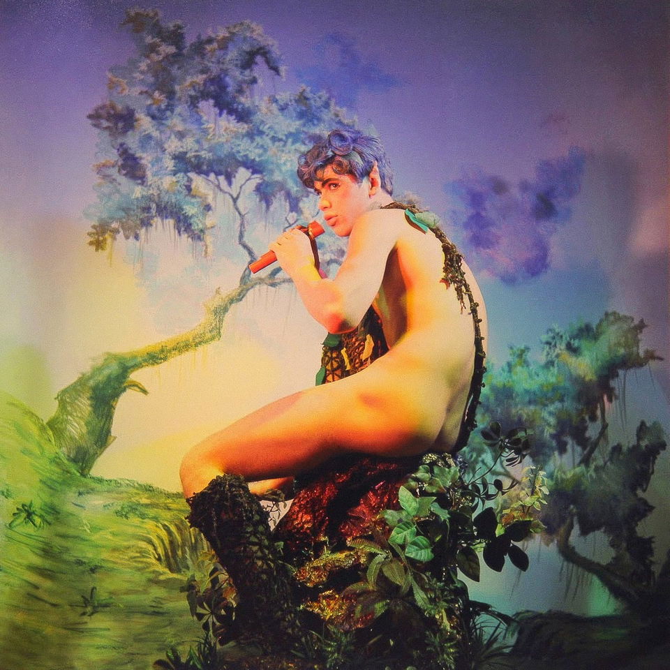 Midjourney prompt engineering captures James Bidgood's surrealism, vibrant colors, floral themes, theatricality in late 1960s imagery.